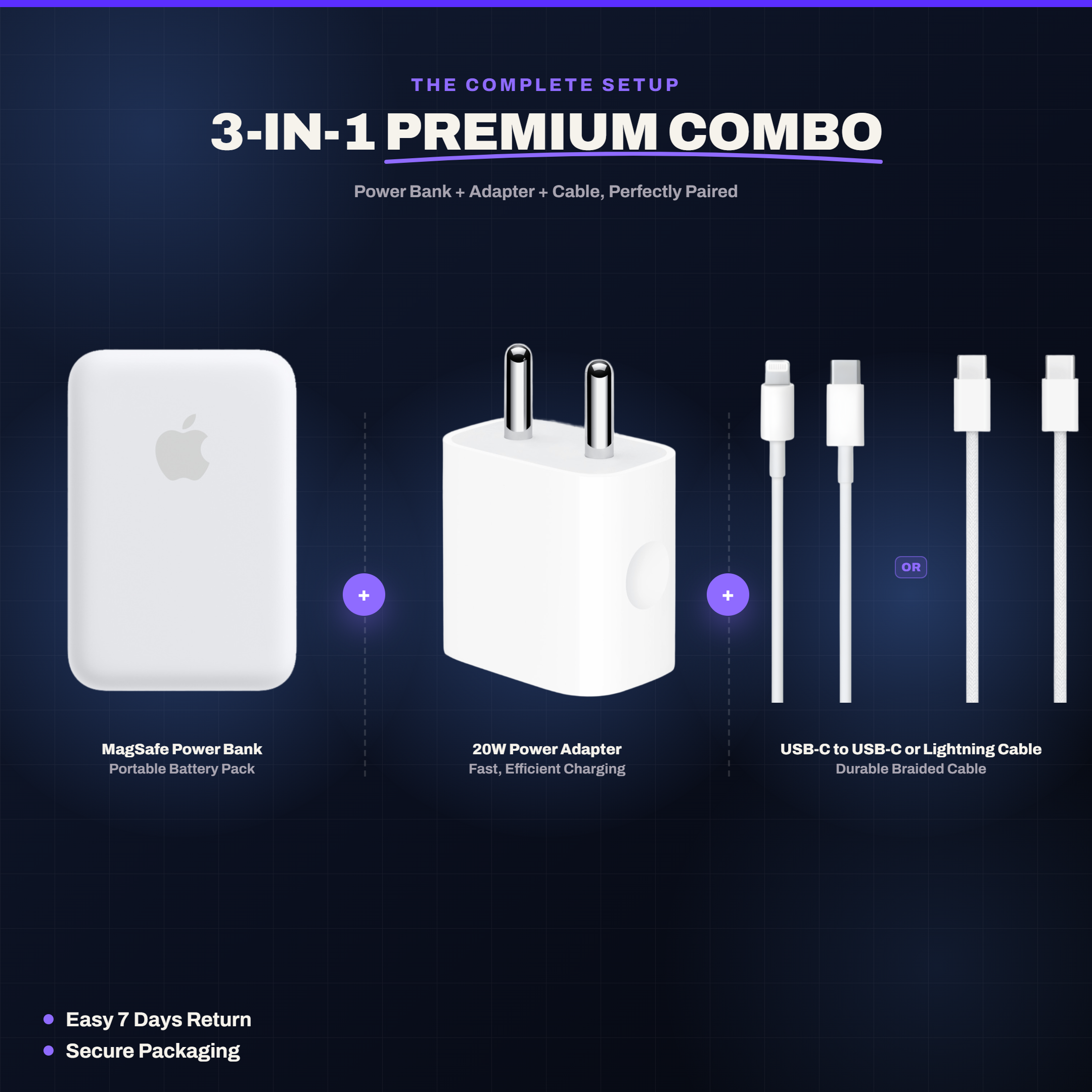 BharatTach 3-in-1 Combo (Batterypack+ Adaptor + Cable)