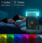Personal Air Cooler, Portable Air Conditioner Fan, Mini Evaporative Cooler with 7 Colors LED Light, 1/2/3 Timer, 3