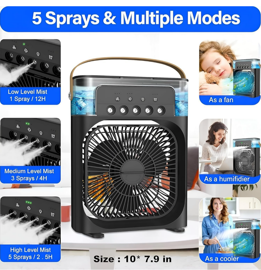 Personal Air Cooler, Portable Air Conditioner Fan, Mini Evaporative Cooler with 7 Colors LED Light, 1/2/3 Timer, 3