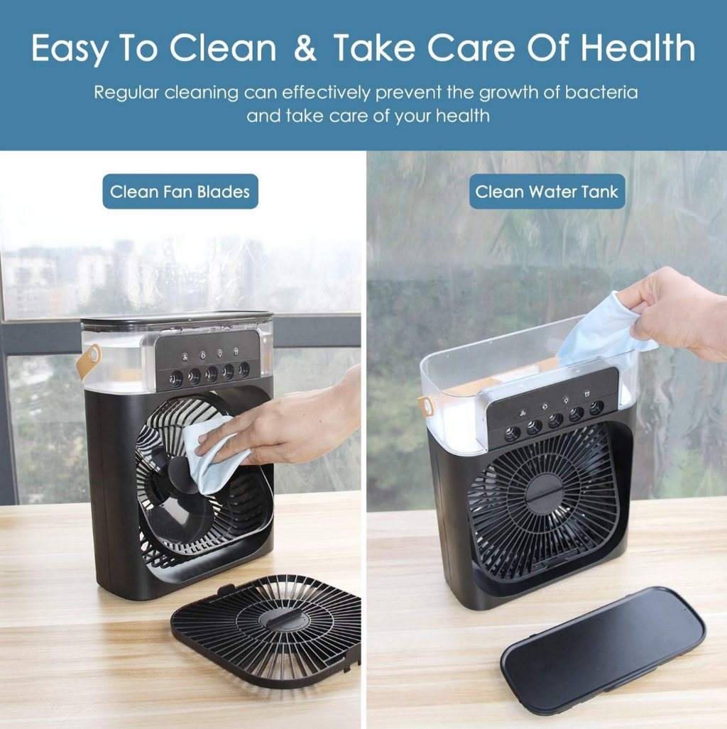 Personal Air Cooler, Portable Air Conditioner Fan, Mini Evaporative Cooler with 7 Colors LED Light, 1/2/3 Timer, 3