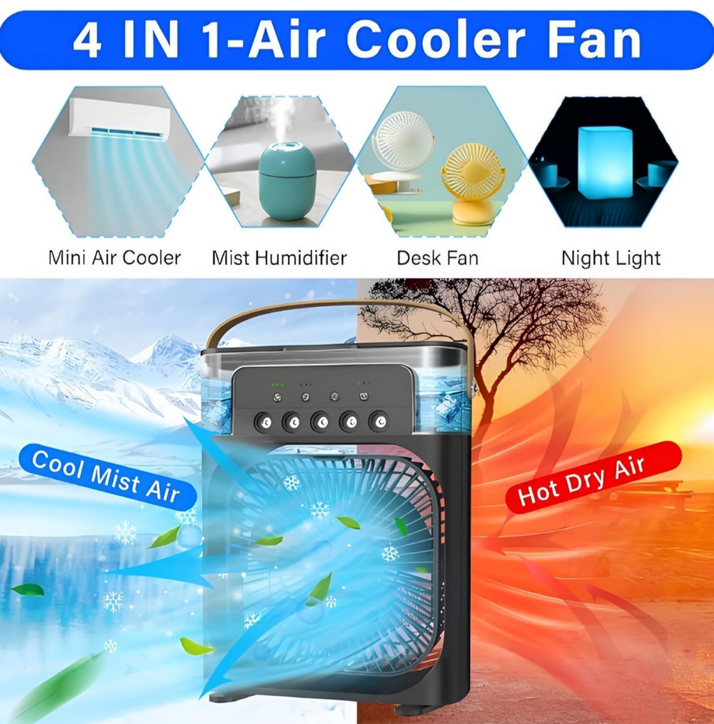 Personal Air Cooler, Portable Air Conditioner Fan, Mini Evaporative Cooler with 7 Colors LED Light, 1/2/3 Timer, 3